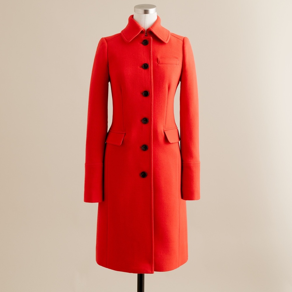 Red J Crew double cloth lady day coat NWT